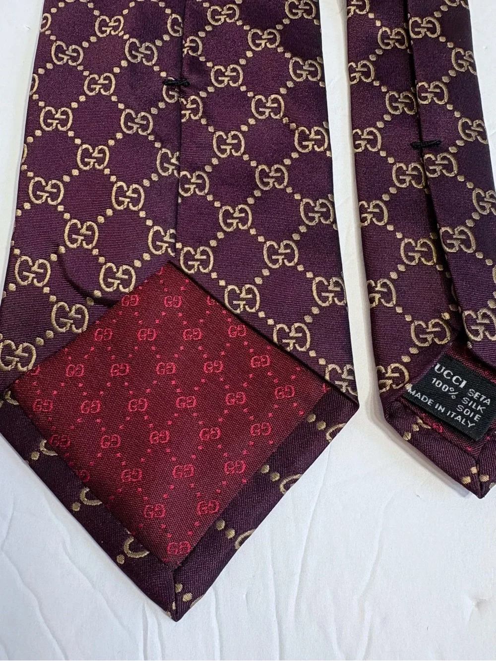 Gucci Burgundy GG Pattern Silk Tie
